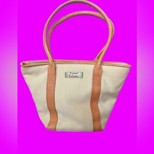 Tommy Bahama Tan and Cream Tote Bag With Leather Detail